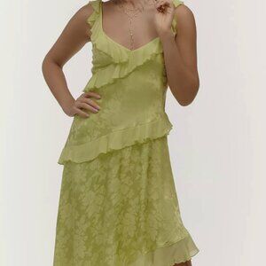 NWT: Anthropologie V-Neck Ruffle Asymmetric Midi Dress, Size Medium